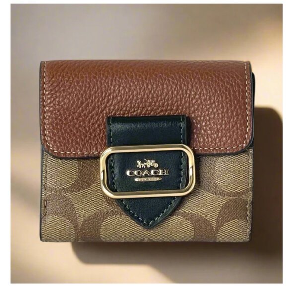 Coach Small Morgan Wallet Womens Small Brown Signature Canvas Leather Colorblock - Picture 1 of 10